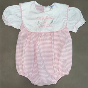 VINTAGE Nursery Rhymes Thank Heaven for Little Girls Striped Baby Romper Bubble